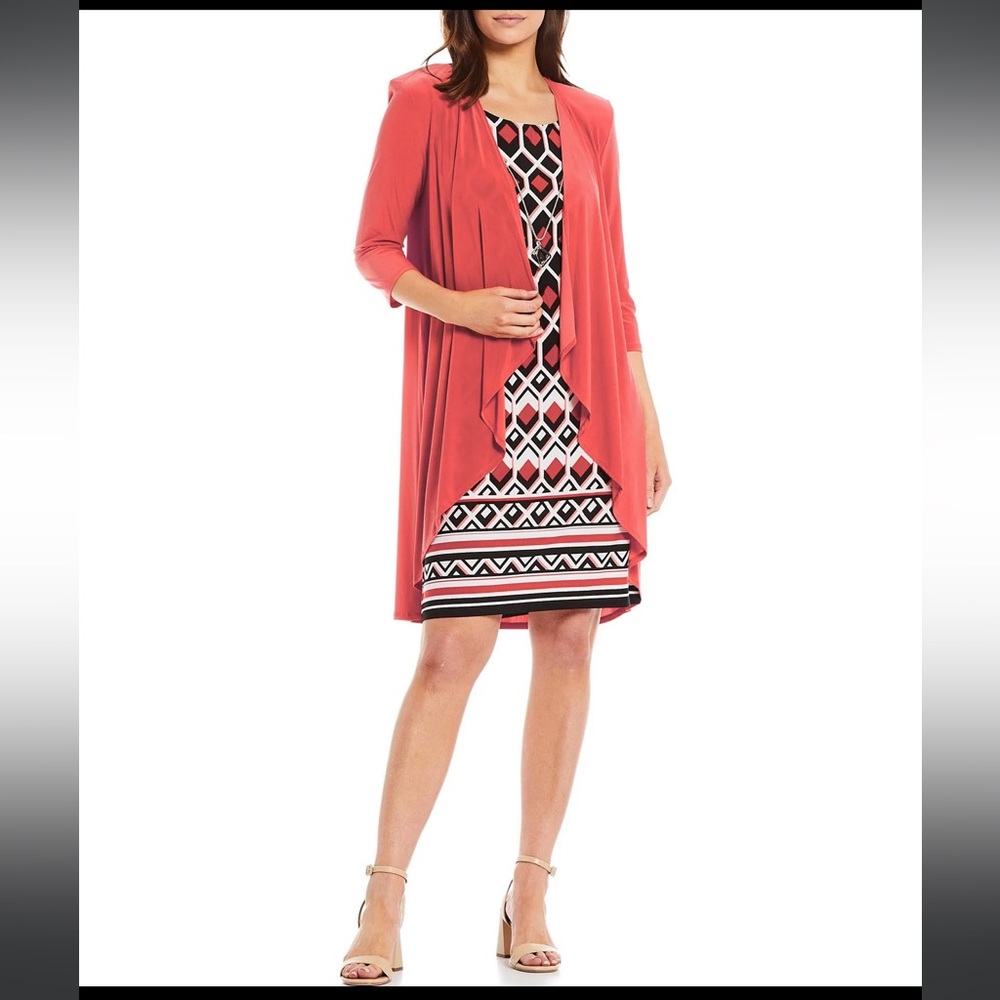 R&M Richards Stretch Printed Sheath Dress with 3/4 Sleeve Jacket
